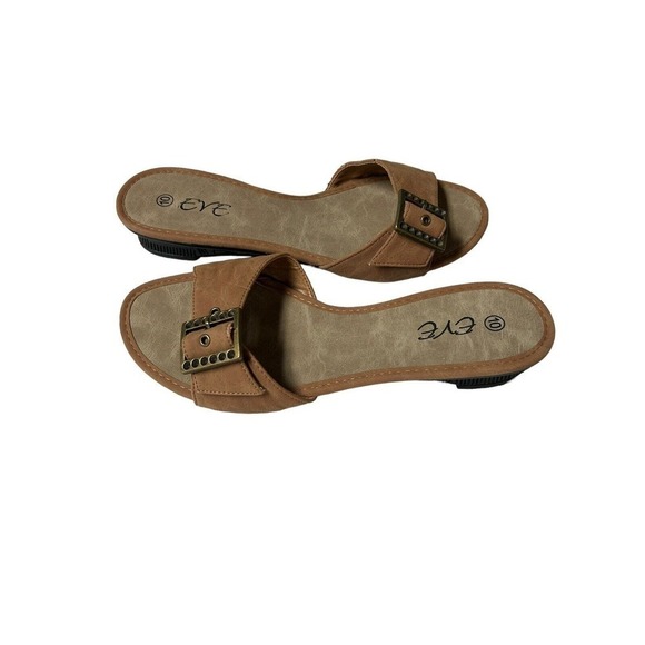 Eve Buckle Sandal Slides Low Heel Camel Color Size 10 - Picture 6 of 15
